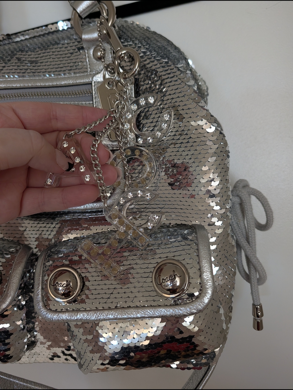 Coach Silver Sequin Poppy Vintage Purse Bag - Picture 2 of 6